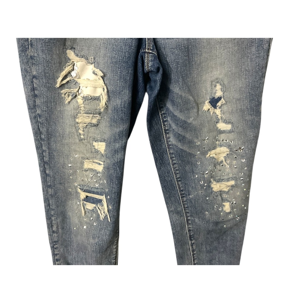 Black Daisy Relaxed Skinny‎ Jeans Women's Distressed Paint Splatter Button Fly - Picture 3 of 6